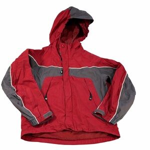 REI Kids Hooded Rain Jacket Red Gray Size 8 / 10 Youth Lightweight Shell
